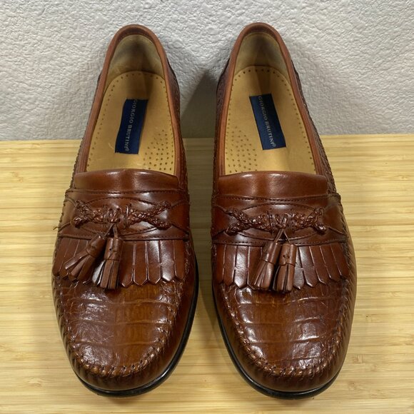 Giorgio Brutini Tassel Loafers Faux Crocodile Fringe Brown Men\'s Size 10.5